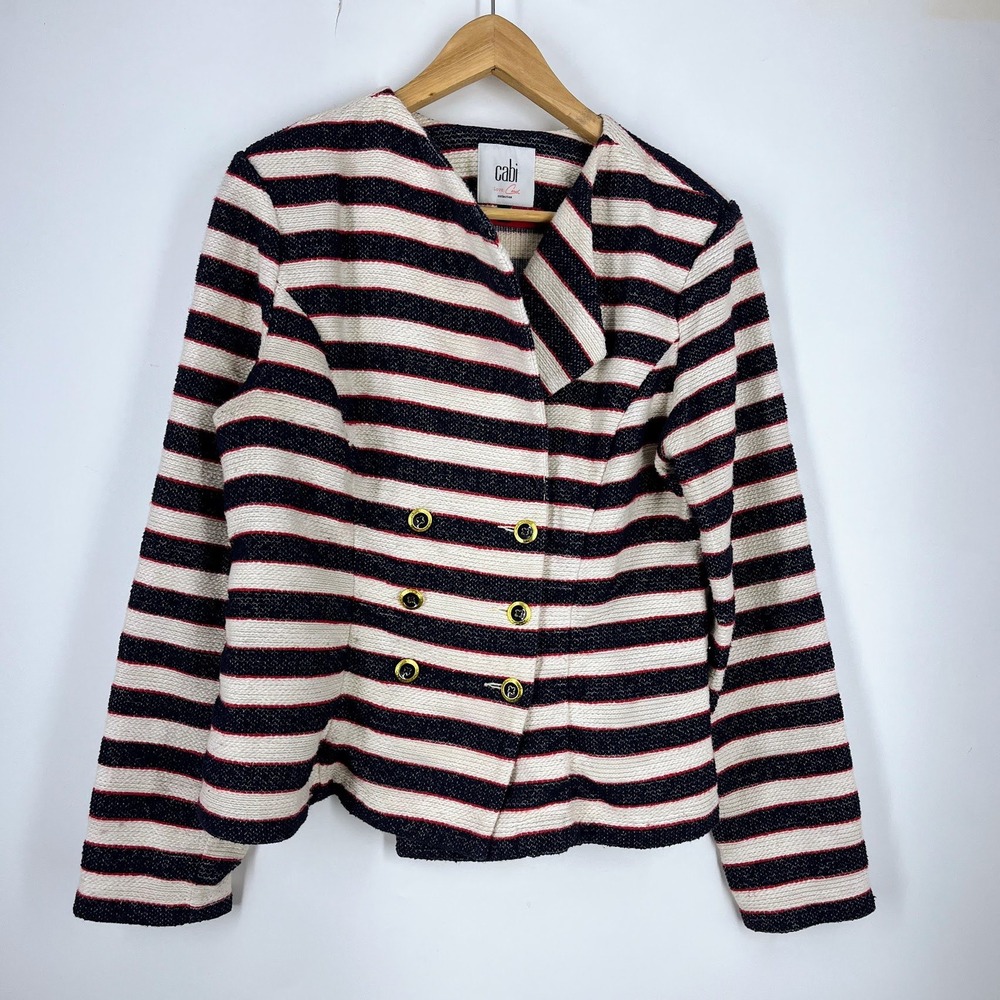 Cabi Women's Cruise Jacket Nautical Stripe 5094 Double Breasted Blazer Size 10